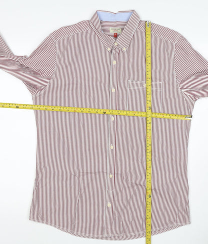 Next Men’s Red White Striped Button Down Cotton Shirt L