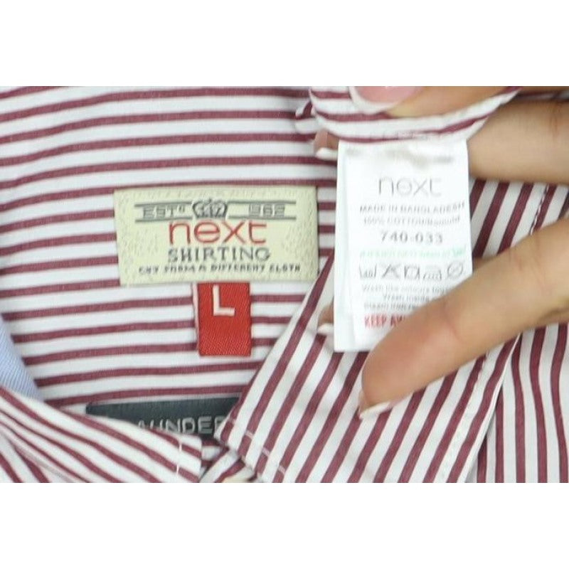 Next Men’s Red White Striped Button Down Cotton Shirt L