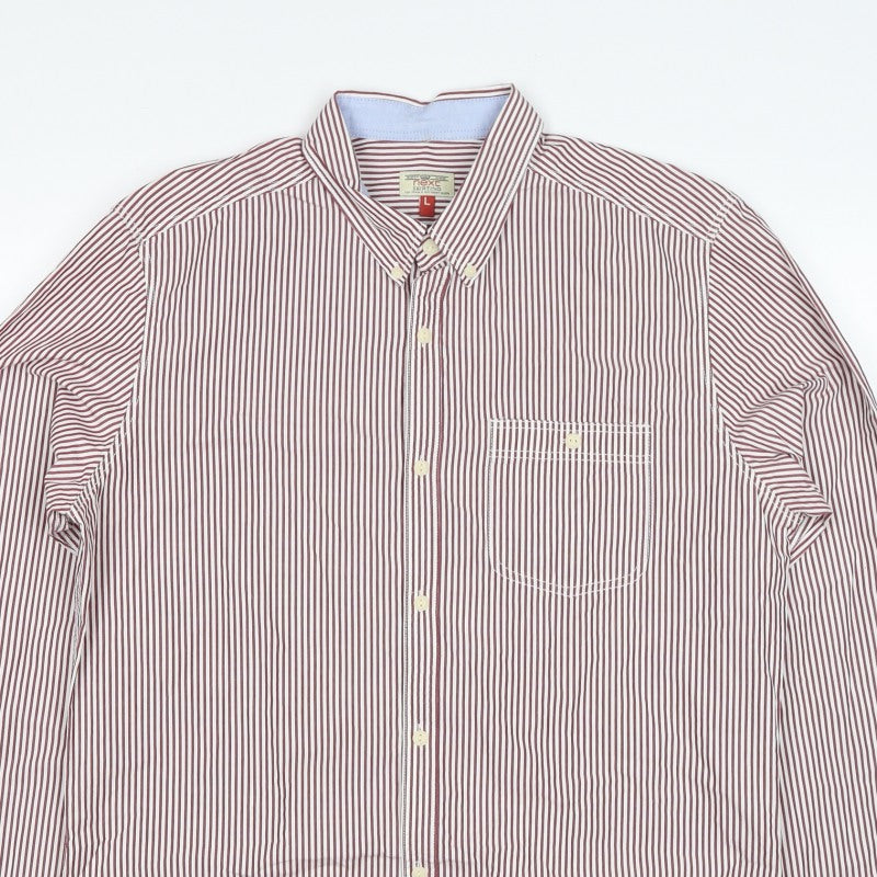 Next Men’s Red White Striped Button Down Cotton Shirt L