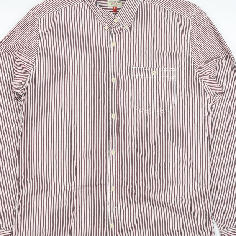 Next Men’s Red White Striped Button Down Cotton Shirt L