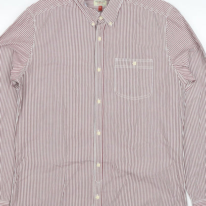 Next Men’s Red White Striped Button Down Cotton Shirt L