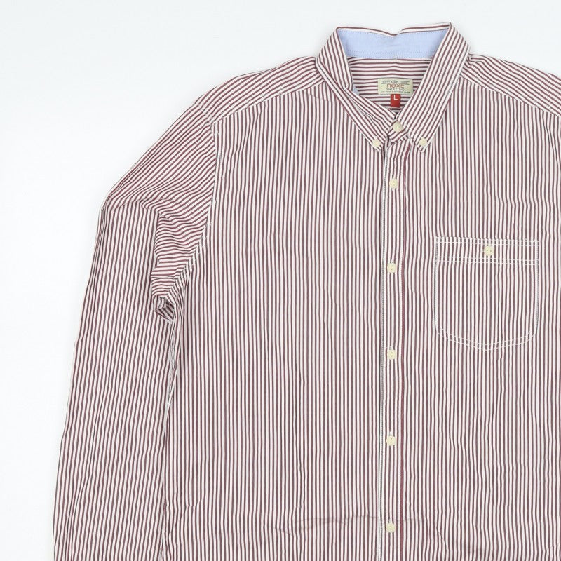 Next Men’s Red White Striped Button Down Cotton Shirt L