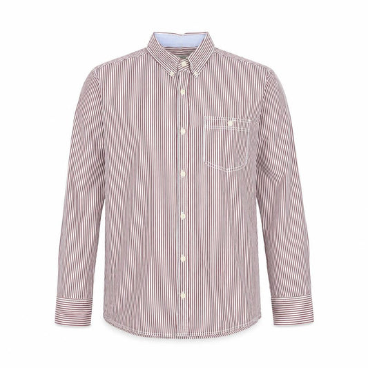 Front view of Next Men’s Red White Striped Button Down Cotton Shirt L