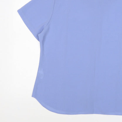 Bliss Women Blue Size 20 Short Sleeve Collared Button-Up Shirt