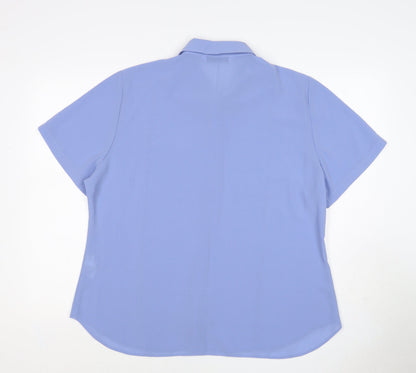 Bliss Women Blue Size 20 Short Sleeve Collared Button-Up Shirt
