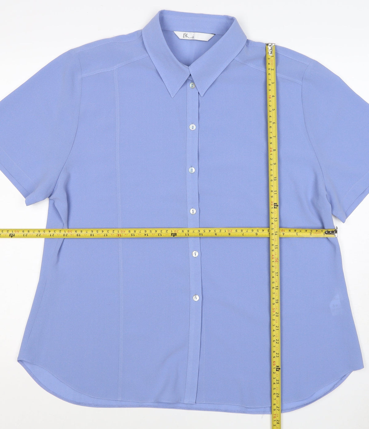 Bliss Women Blue Size 20 Short Sleeve Collared Button-Up Shirt