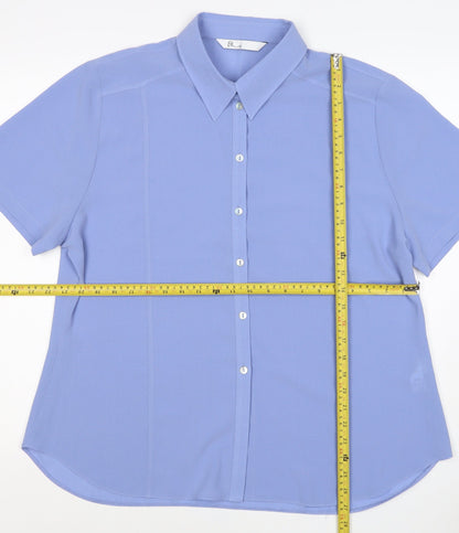 Bliss Women Blue Size 20 Short Sleeve Collared Button-Up Shirt