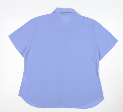 Bliss Women Blue Size 20 Short Sleeve Collared Button-Up Shirt