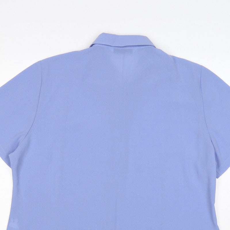 Bliss Women Blue Size 20 Short Sleeve Collared Button-Up Shirt
