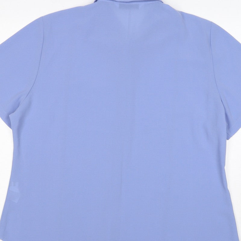 Bliss Women Blue Size 20 Short Sleeve Collared Button-Up Shirt