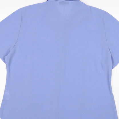 Bliss Women Blue Size 20 Short Sleeve Collared Button-Up Shirt