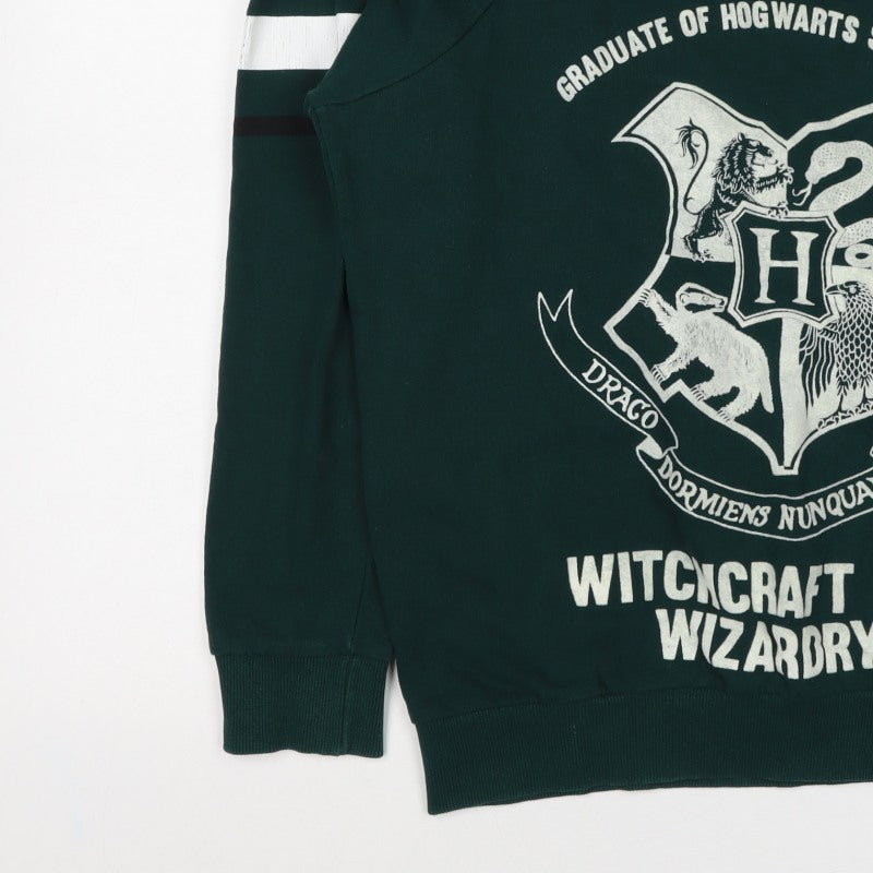 Harry Potter Women’s Green M Pullover Sweatshirt Hogwarts Graphic