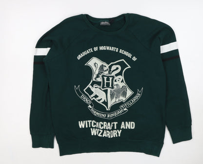 Harry Potter Women’s Green M Pullover Sweatshirt Hogwarts Graphic