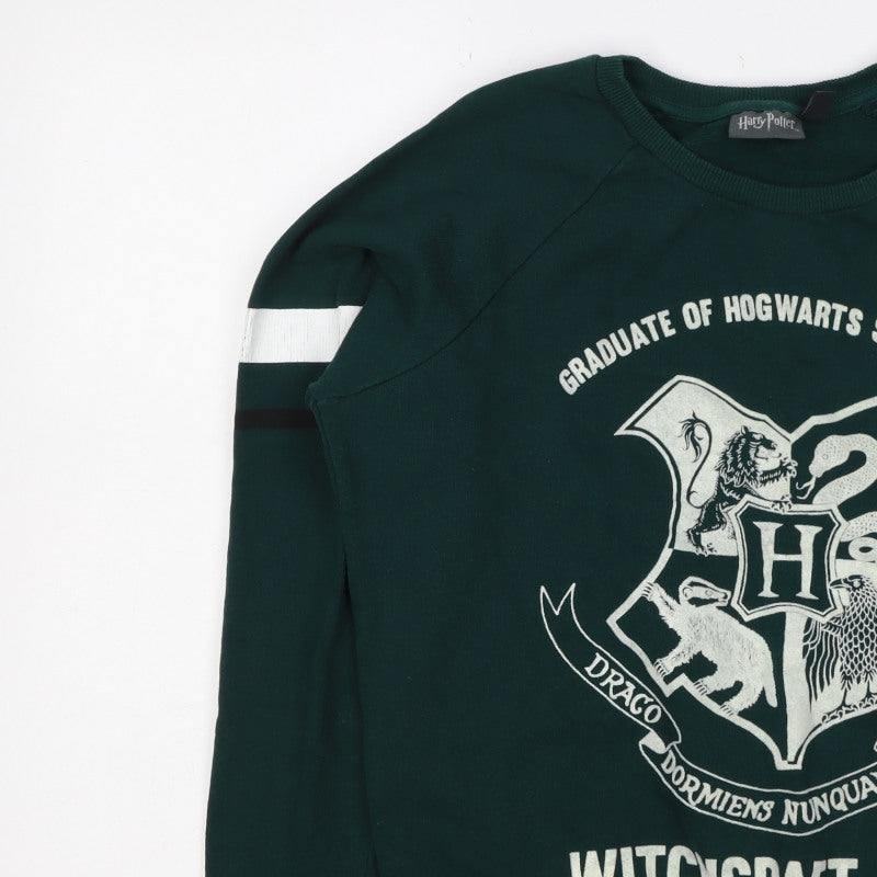 Harry Potter Women’s Green M Pullover Sweatshirt Hogwarts Graphic