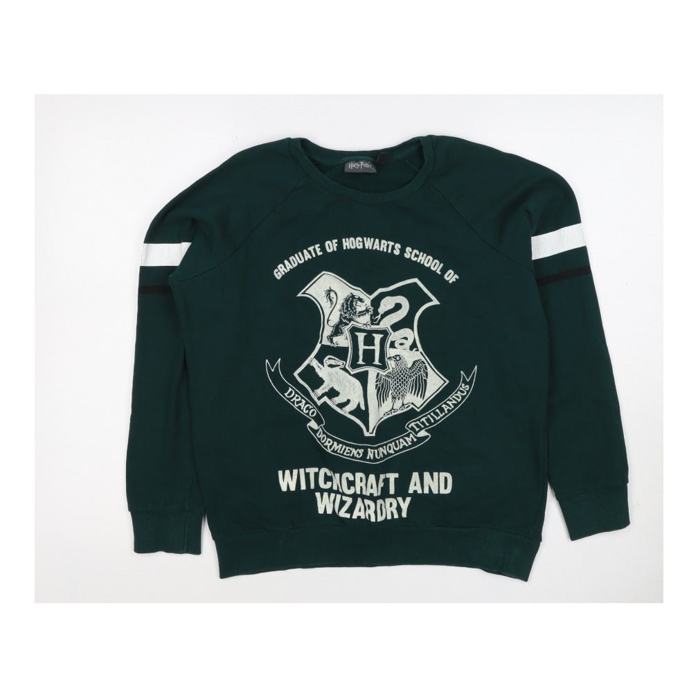 Harry Potter Women’s Green M Pullover Sweatshirt Hogwarts Graphic