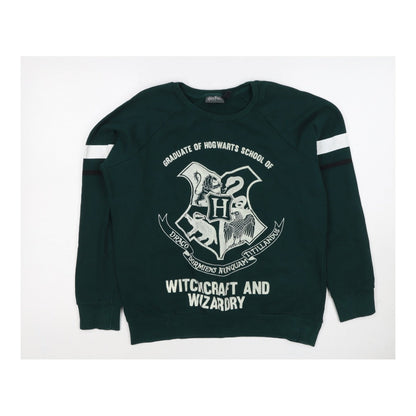 Harry Potter Women’s Green M Pullover Sweatshirt Hogwarts Graphic