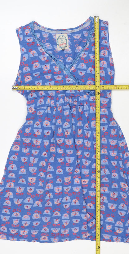 Mantaray Women Blue Geometric Cotton Fit & Flare Tie Dress UK 16