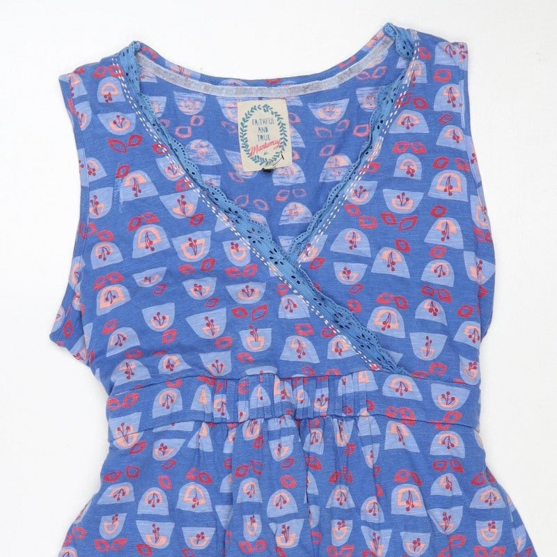 Mantaray Women Blue Geometric Cotton Fit & Flare Tie Dress UK 16