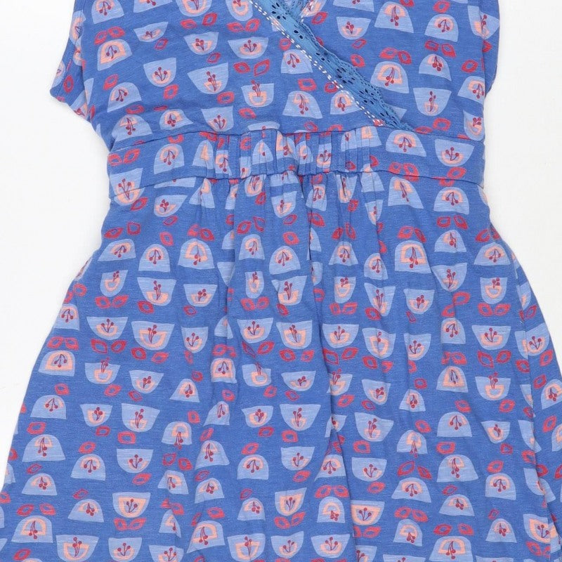 Mantaray Women Blue Geometric Cotton Fit & Flare Tie Dress UK 16