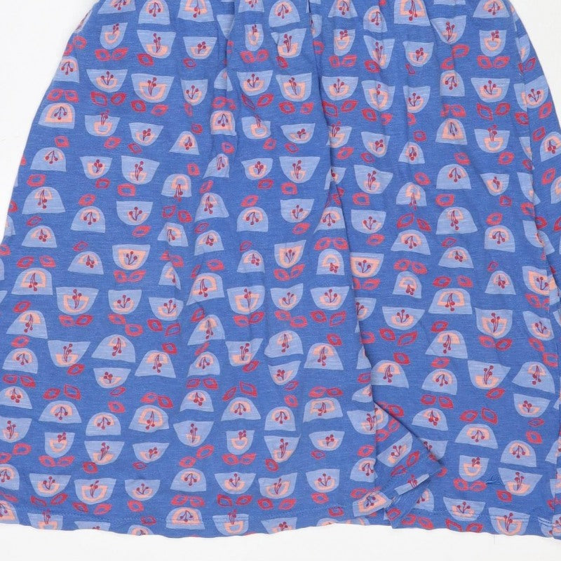 Mantaray Women Blue Geometric Cotton Fit & Flare Tie Dress UK 16
