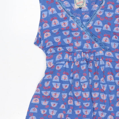 Mantaray Women Blue Geometric Cotton Fit & Flare Tie Dress UK 16