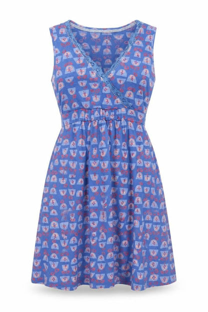 Mantaray Women Blue Geometric Cotton Fit & Flare Tie Dress UK 16