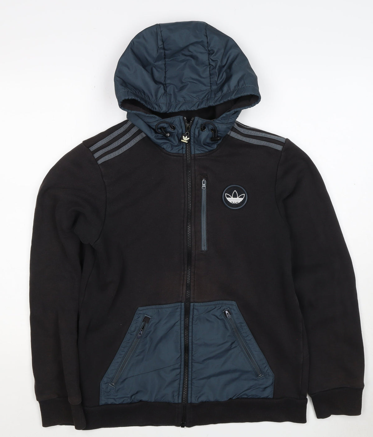Adidas Originals Men’s Black S Full Zip Hooded Fleece Hoodie Logo