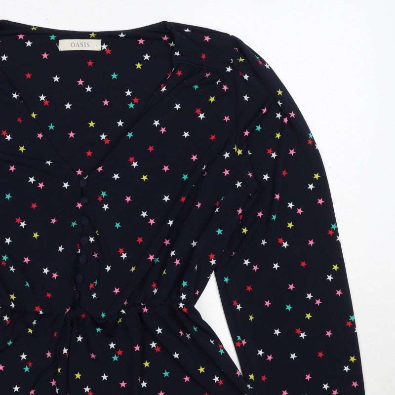 Oasis Women Multicoloured Star Print V-Neck Long Sleeve Blouse Size L