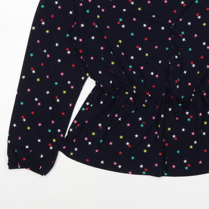 Oasis Women Multicoloured Star Print V-Neck Long Sleeve Blouse Size L