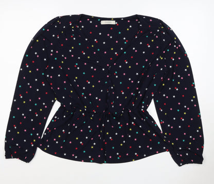 Oasis Women Multicoloured Star Print V-Neck Long Sleeve Blouse Size L
