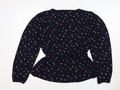 Oasis Women Multicoloured Star Print V-Neck Long Sleeve Blouse Size L