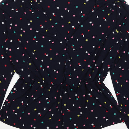 Oasis Women Multicoloured Star Print V-Neck Long Sleeve Blouse Size L