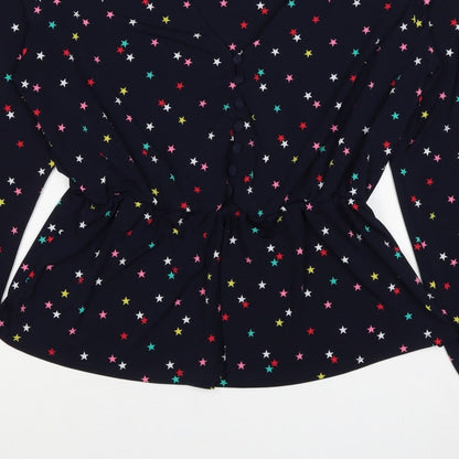 Oasis Women Multicoloured Star Print V-Neck Long Sleeve Blouse Size L