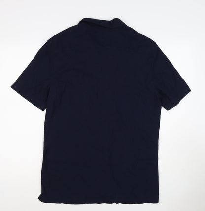 Autograph Men’s Navy Blue L Luxury Knitted Short Sleeve Button-Up Shirt
