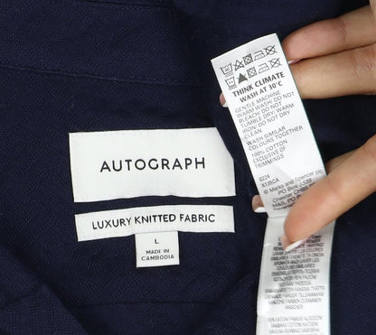 Autograph Men’s Navy Blue L Luxury Knitted Short Sleeve Button-Up Shirt