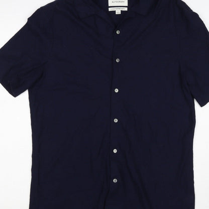 Autograph Men’s Navy Blue L Luxury Knitted Short Sleeve Button-Up Shirt