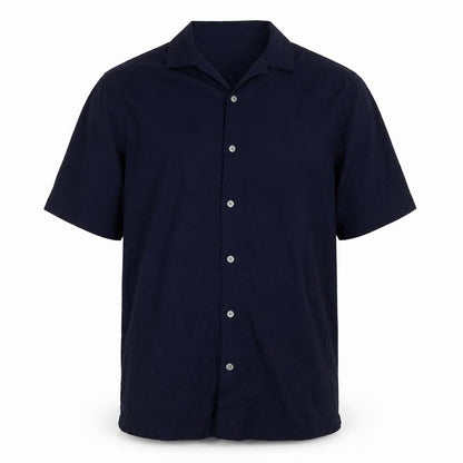 Autograph Men’s Navy Blue L Luxury Knitted Short Sleeve Button-Up Shirt