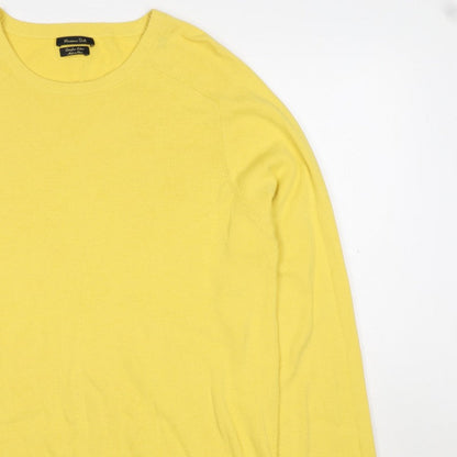 Massimo Dutti Men’s Yellow XL Cotton Crew Neck Knit Pullover Jumper