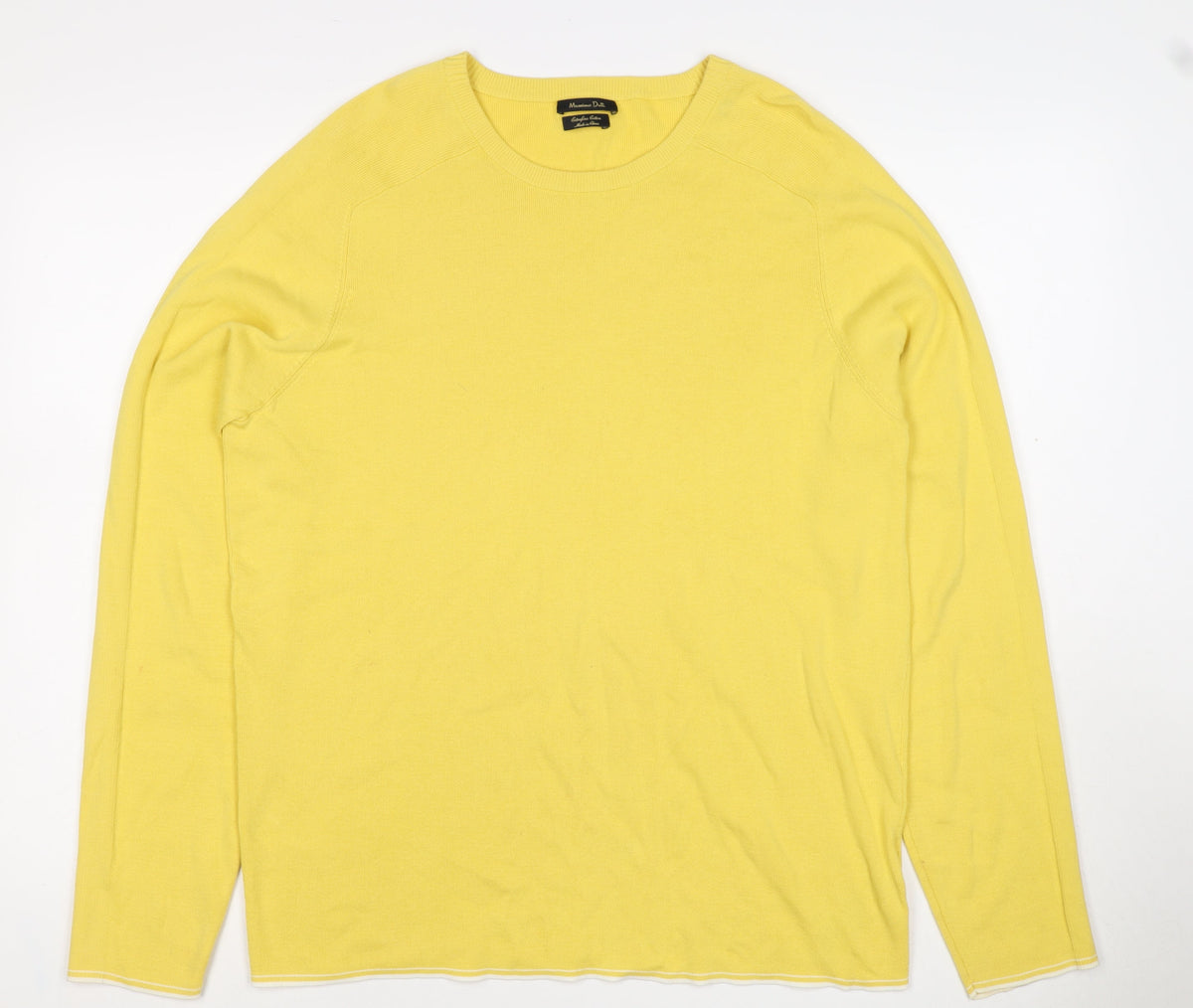 Massimo Dutti Men’s Yellow XL Cotton Crew Neck Knit Pullover Jumper