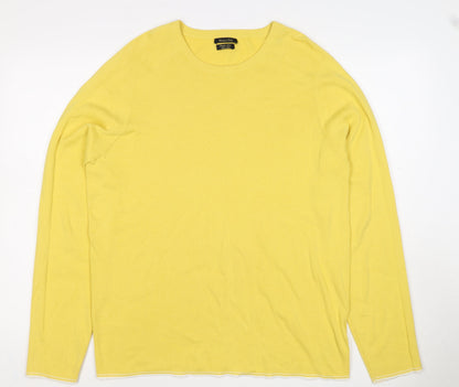 Massimo Dutti Men’s Yellow XL Cotton Crew Neck Knit Pullover Jumper