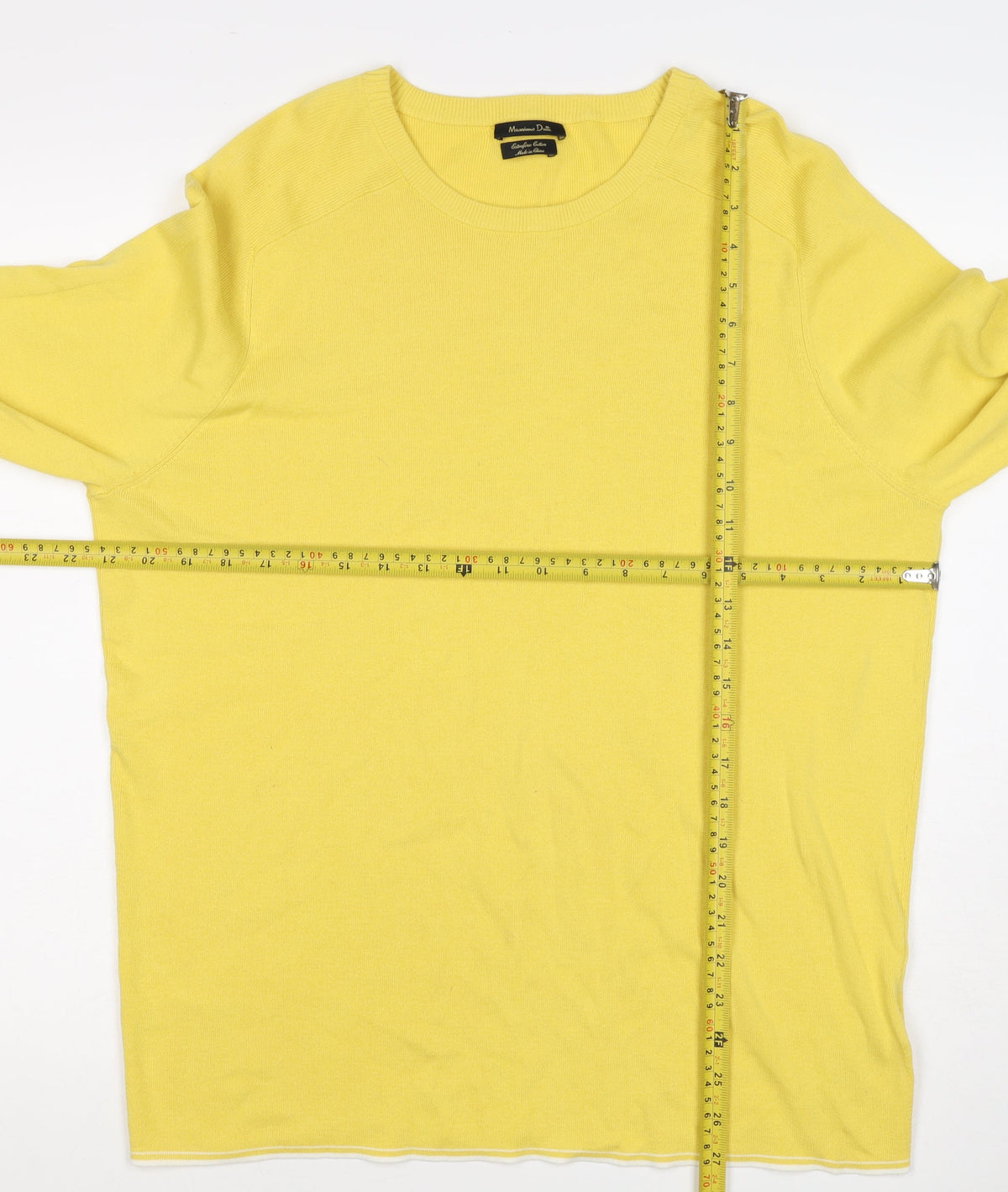 Massimo Dutti Men’s Yellow XL Cotton Crew Neck Knit Pullover Jumper