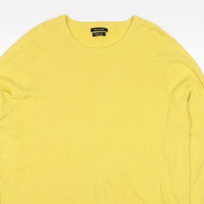 Massimo Dutti Men’s Yellow XL Cotton Crew Neck Knit Pullover Jumper