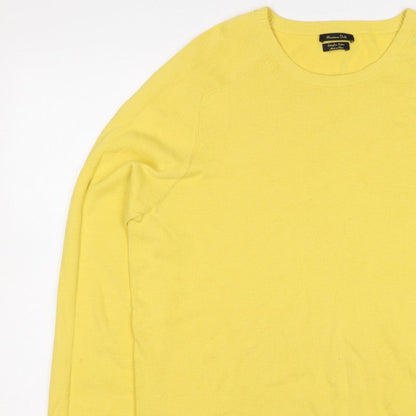 Massimo Dutti Men’s Yellow XL Cotton Crew Neck Knit Pullover Jumper