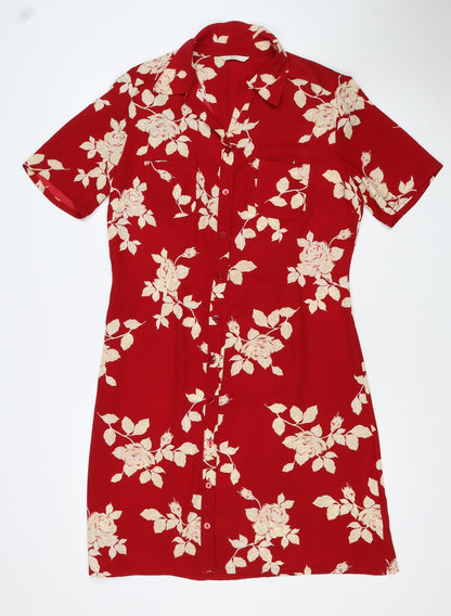 Marks and Spencer Women's Red Floral UK 14 Short Shirt Dress