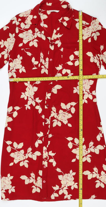 Marks and Spencer Women's Red Floral UK 14 Short Shirt Dress