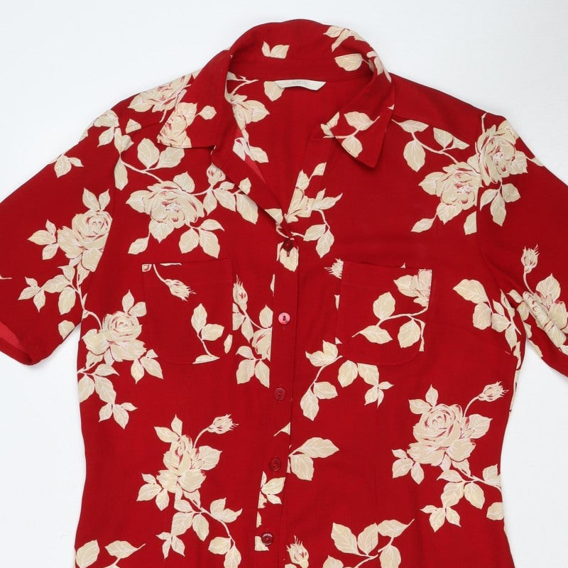 Marks and Spencer Women's Red Floral UK 14 Short Shirt Dress