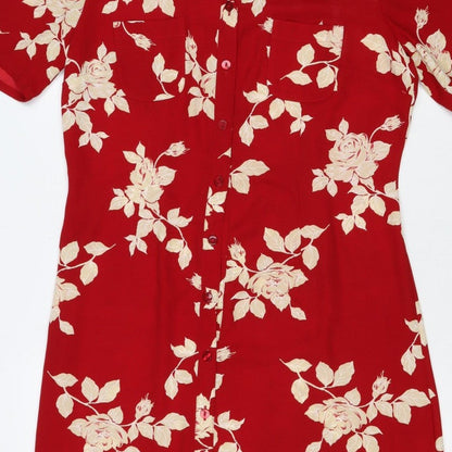 Marks and Spencer Women's Red Floral UK 14 Short Shirt Dress