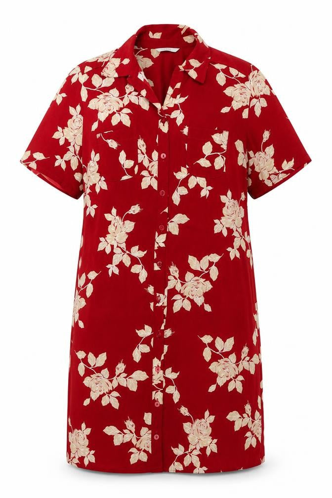 Marks and Spencer Women's Red Floral UK 14 Short Shirt Dress