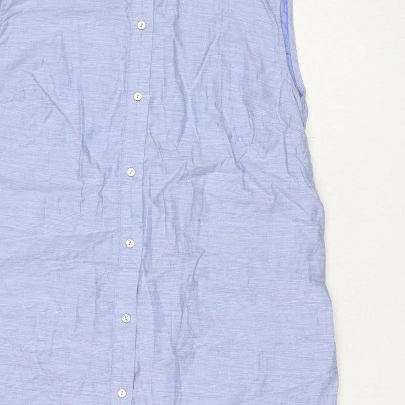 H&M Women Blue UK 8 Long Cotton Collared Button Shirt Dress
