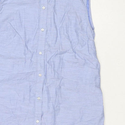 H&M Women Blue UK 8 Long Cotton Collared Button Shirt Dress